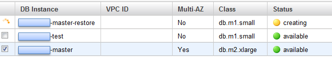 Amazon Launch Backup DB Instance
