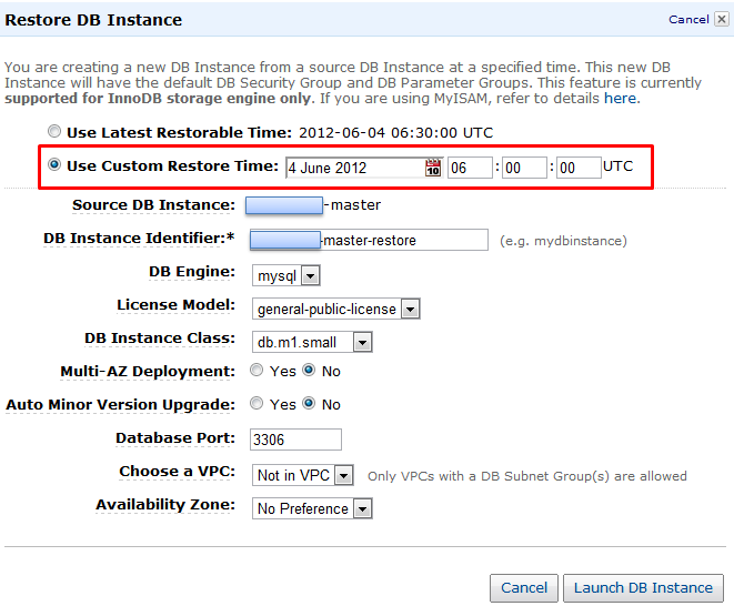 Amazon Restore To Point In Time Option