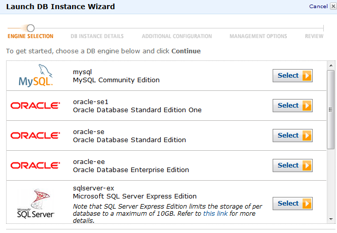 [Amazon RDS] Launch DB Instance Wizard